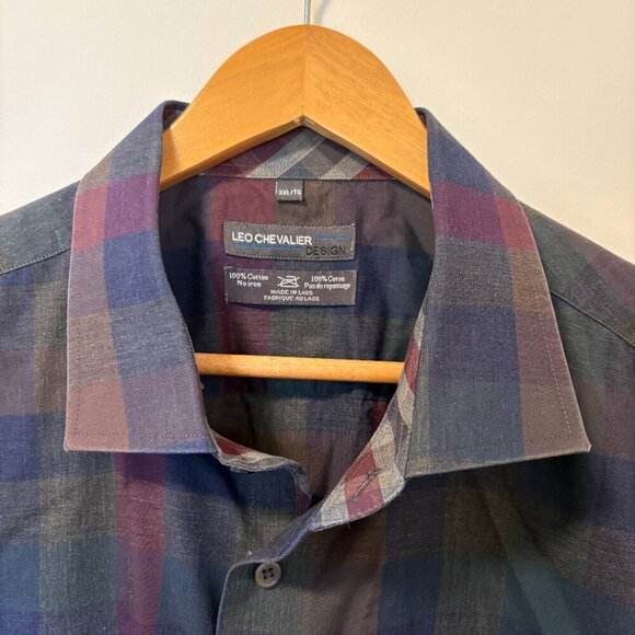 Leo Chevalier Design Men's dress shirt Size XXL 100% cotton, no iron, checkered - Picture 3 of 9